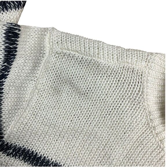 J Crew Sweater WMNS XS White Linen Blend Relaxed Beach Striped Gold Buttons - Picture 8 of 13